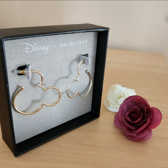 Disney x BaubleBar Gold and Cubic Zirconia Hoop Earrings - Picture 2 of 3